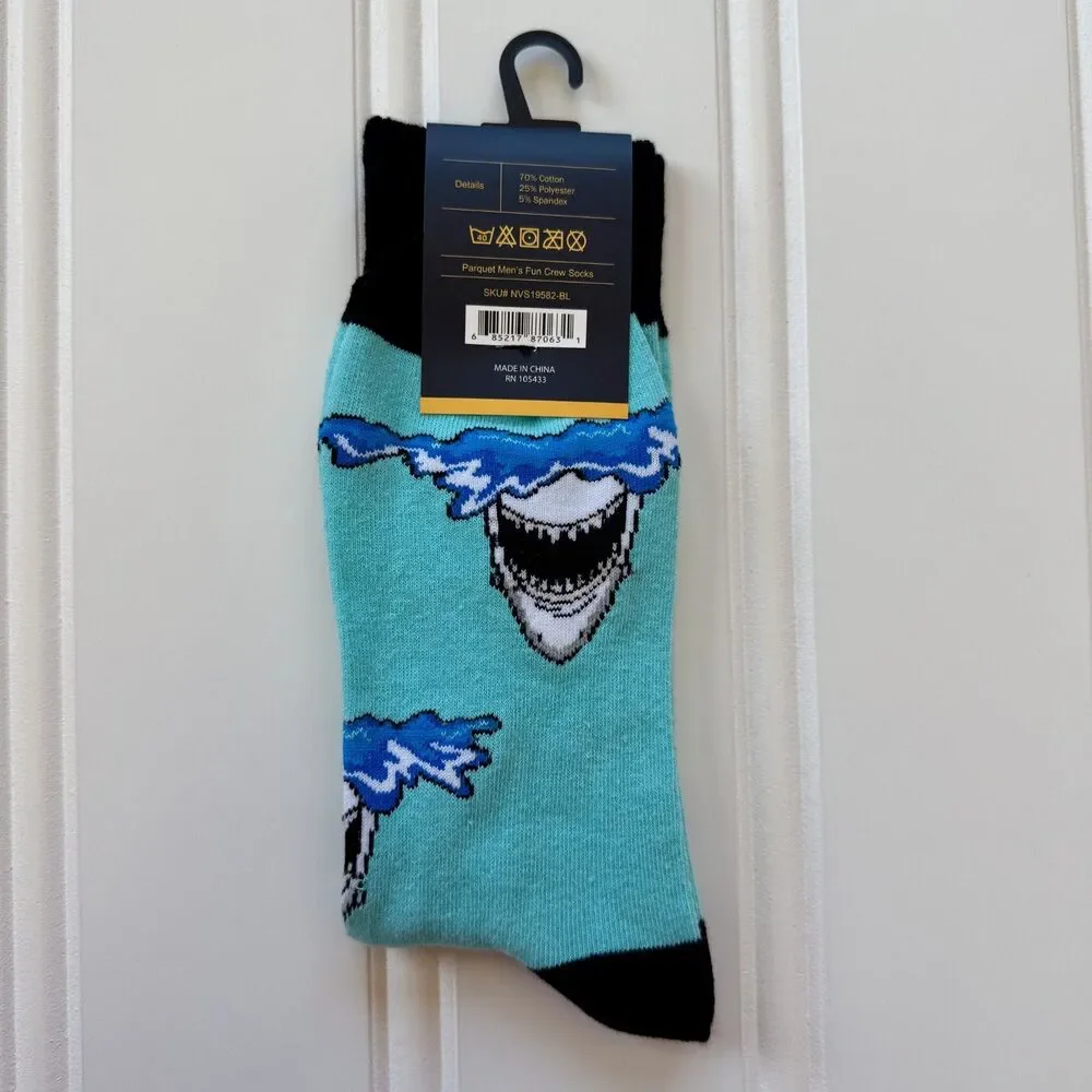 Mens Parquet Original Fun Shark Crew Socks | New with Tag